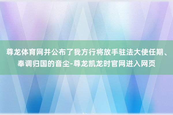 尊龙体育网并公布了我方行将放手驻法大使任期、奉调归国的音尘-尊龙凯龙时官网进入网页